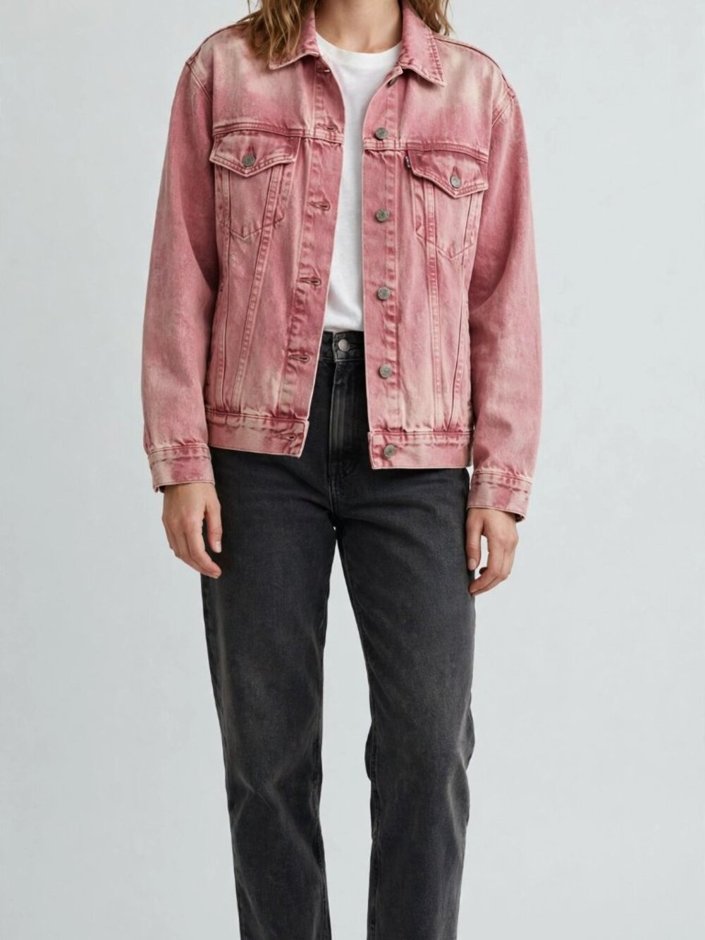 FB Sister Pink Bleached Denim Trucker Jacket Oversized XL NWOT